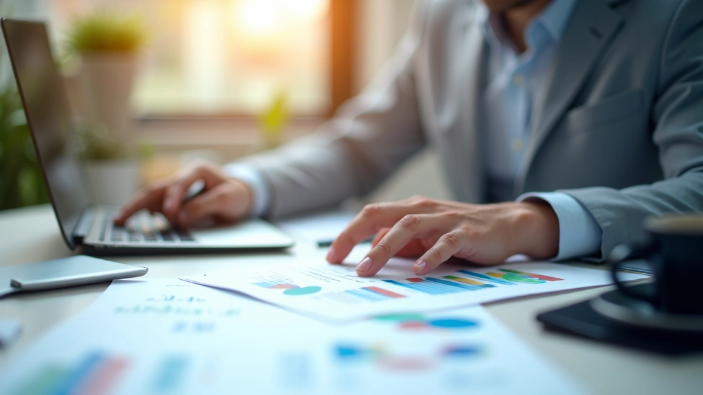 Datenvisualisierung und wirtschaftliche Analysen auf Laptop-Bildschirm mit Grafiken